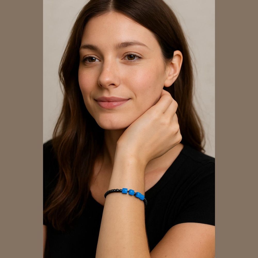 Women’s Black & Blue Beaded Stretch Bracelet One Size Boho Stacking